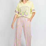 Fluresk Broek Aster in paars/groen – gestreepte wide leg broek met steekzakken | Jo&Co Club