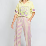 Fluresk Broek Aster in paars/groen – gestreepte wide leg broek met steekzakken | Jo&Co Club