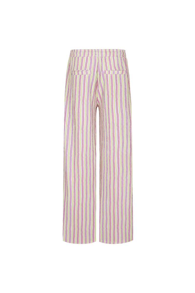 Fluresk Broek Aster multicolor – gestreepte wide leg broek met elastische tailleband | Jo&Co Club