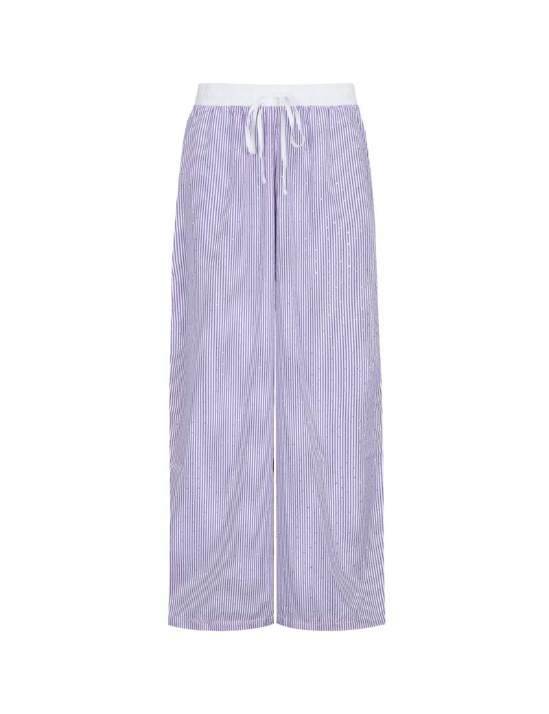Fluresk Broek Leandra Violet – Gestreepte wide leg broek met contrasterende tailleband | Jo&Co Club