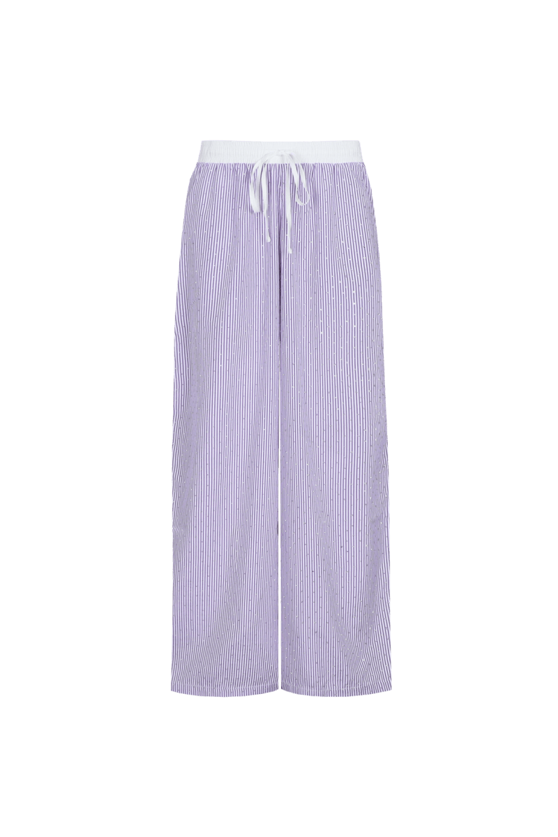 Fluresk Broek Leandra Violet – Gestreepte wide leg broek met contrasterende tailleband | Jo&Co Club