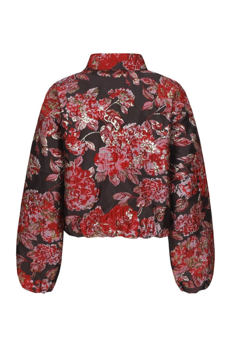 Achterkant brokaat jasje Fluresk Jady met bloemenmotief en pofmouwen | Jo&Co Club