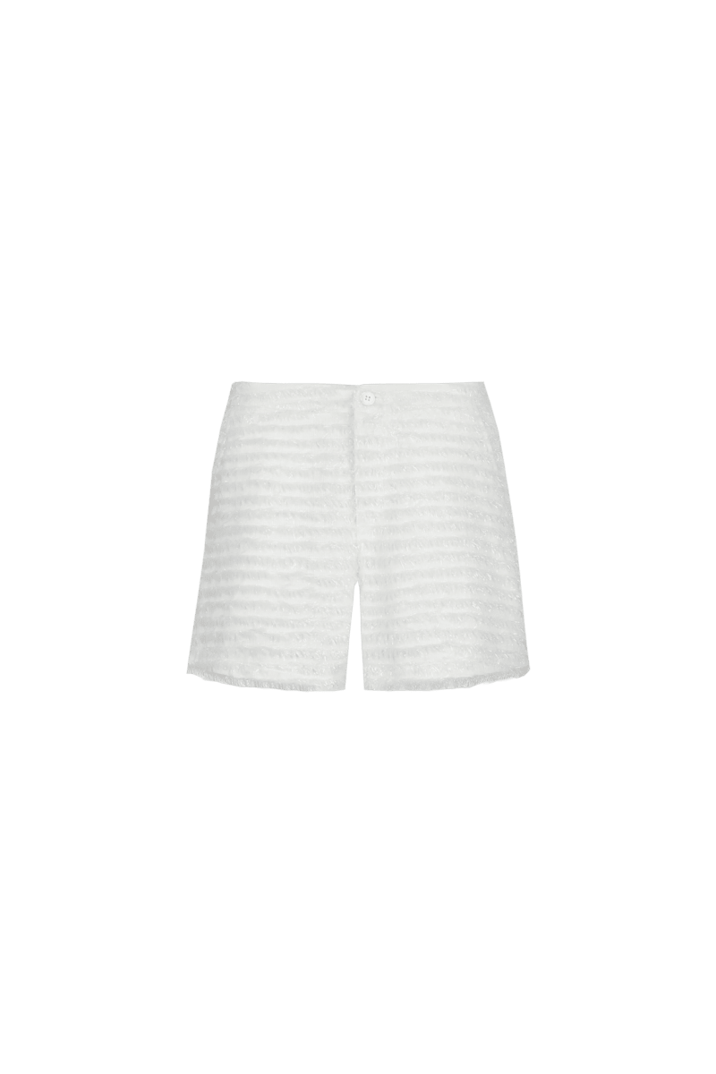 shorts Fluresk Offwhite – Getextureerde korte broek met knoopsluiting | Jo&Co Club