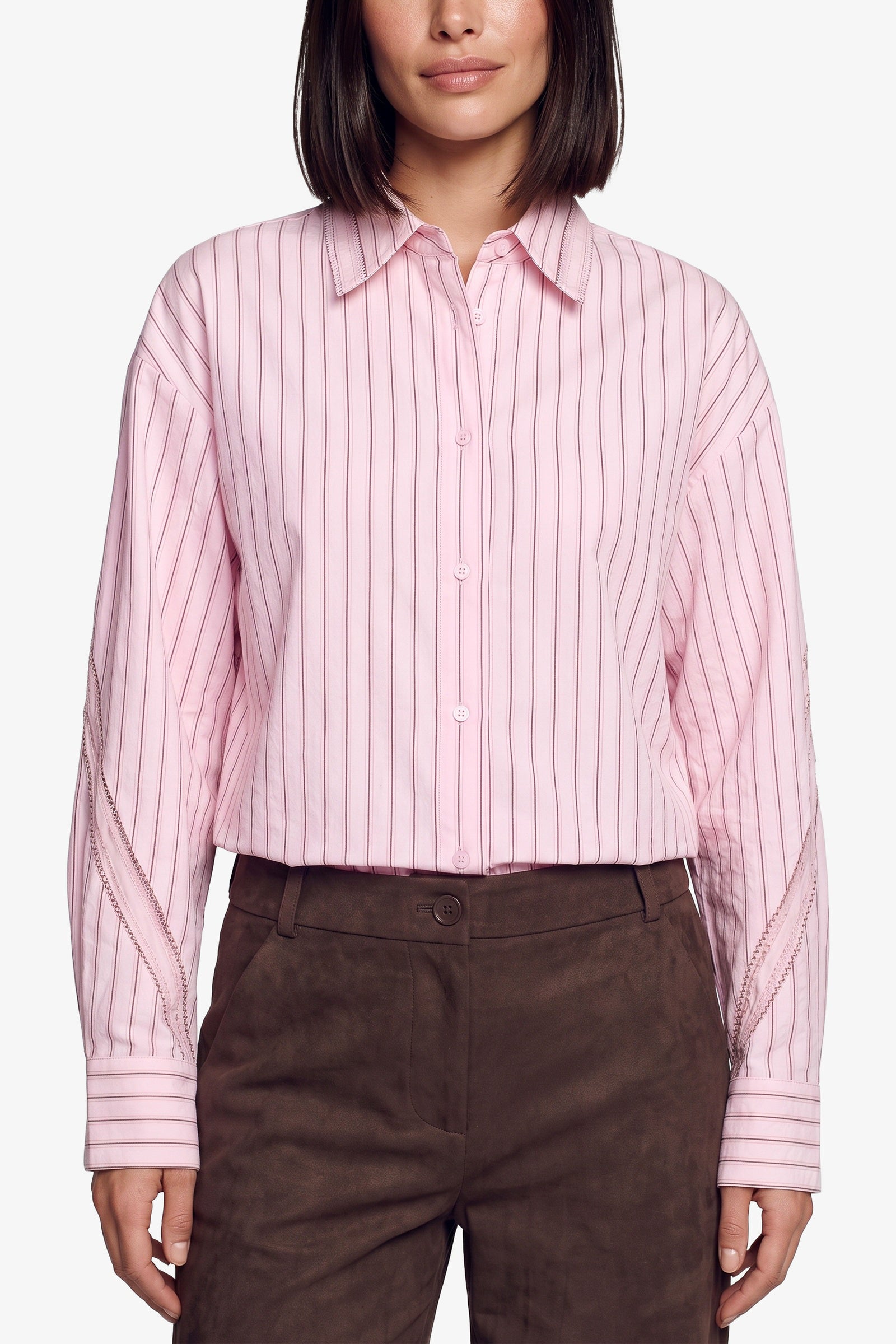 Donkerbruine suedine broek met rechte pijpen, detailfoto | Fluresk Claris pants | Jo&Co Club