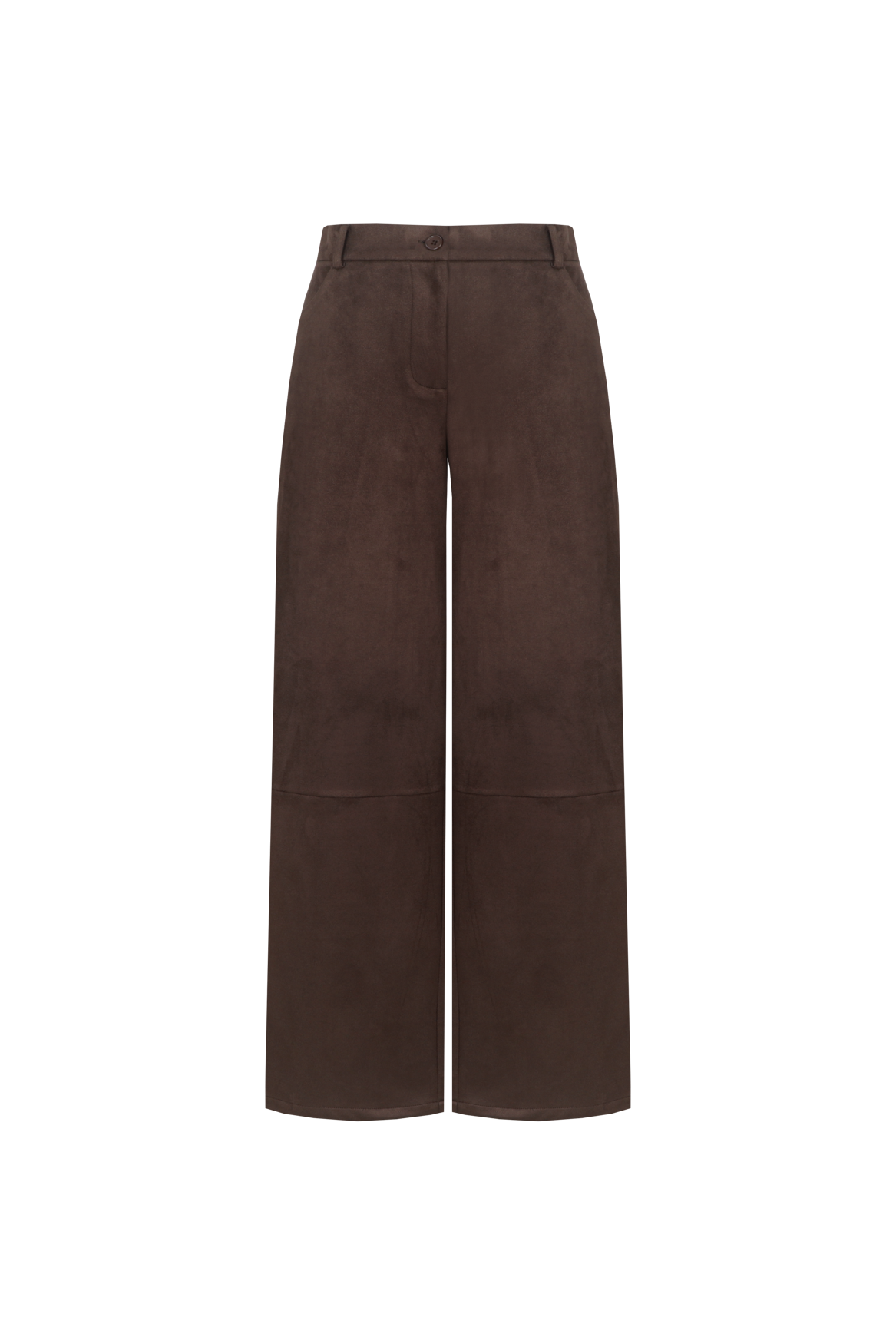 Donkerbruine suedine broek met rechte pijpen, productfoto | Fluresk Claris pants | Jo&Co Club