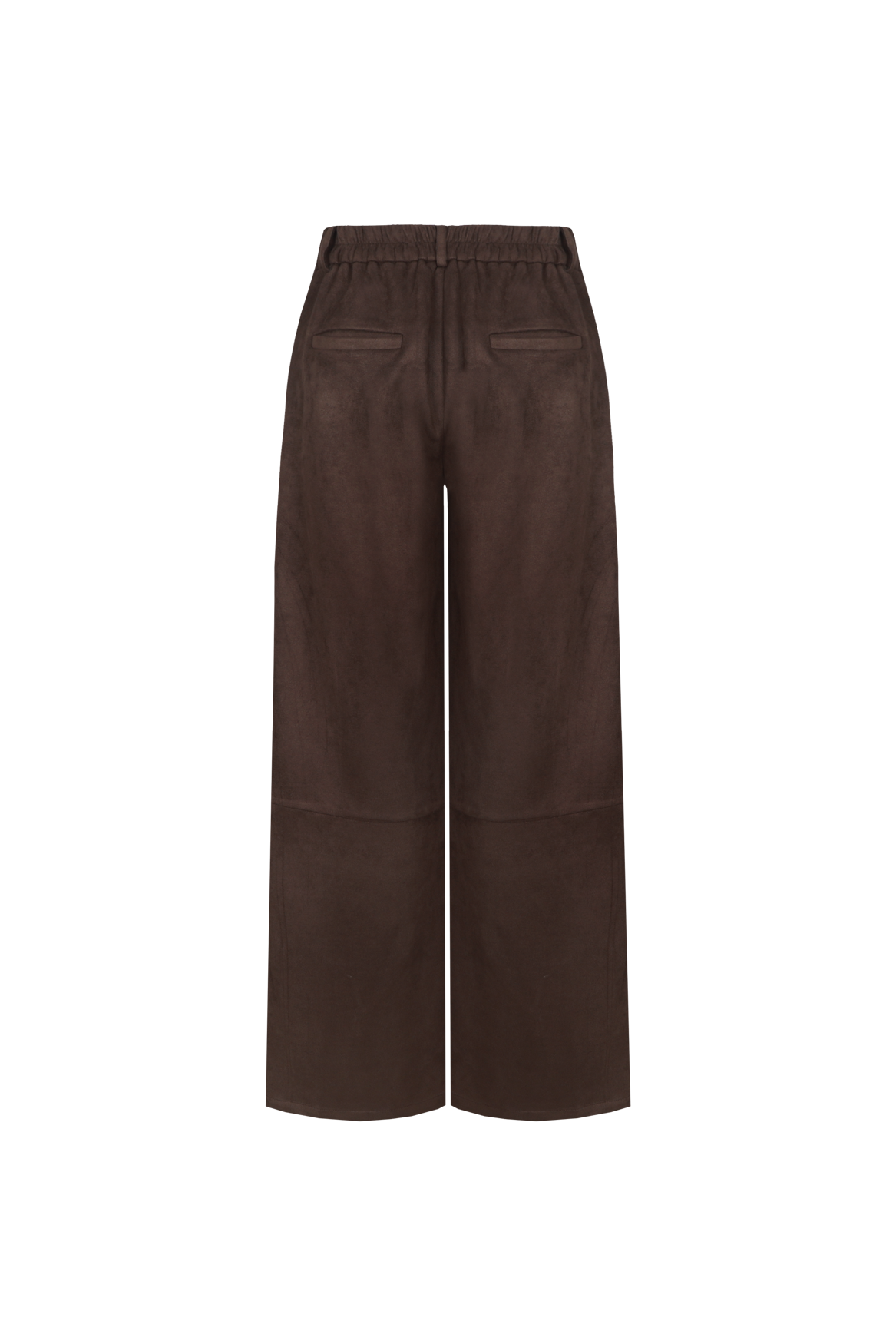 Donkerbruine suedine broek met rechte pijpen, productfoto achterzijde | Fluresk Claris pants | Jo&Co Club