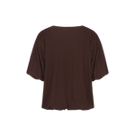 Donkerbruin T-shirt met pofmouwen en tonale tekstprint, productfoto achterzijde | Fluresk Dez T-shirt | Jo&Co Club