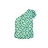Top Fluresk Citrus/Dodger Blue – one-shoulder top met geometrische bloemenprint | Jo&Co Club