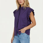 Blouse paars – mouwloze blouse met ruches op de schouders | Jo&Co Club