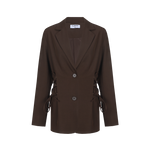 Bruine blazer met knoopsluiting en striksluiting opzij, productfoto | Fluresk Feline blazer | Jo&Co Club