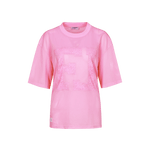 Fluresk T-shirt in Blush Rose – oversized mesh shirt met ton-sur-ton F-logo | Jo&Co Club