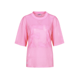 Fluresk T-shirt in Blush Rose – oversized mesh shirt met ton-sur-ton F-logo | Jo&Co Club
