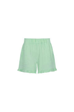 Shorts Vivid Green – lichtgroene gingham short met ruches aan de zoom | Jo&Co Club