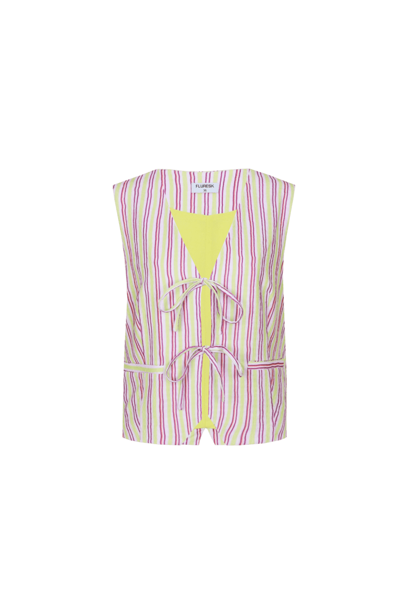 Fluresk Gilet Beatriz multicolor – gestreept gilet met gele details en striksluiting | Jo&Co Club