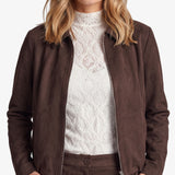 Donkerbruin suedine jack met rits, detailfoto | Fluresk Ginny jacket | Jo&Co Club