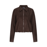 Donkerbruin suedine jack met rits, productfoto | Fluresk Ginny jacket | Jo&Co Club