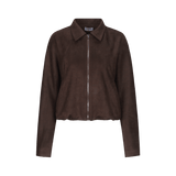 Donkerbruin suedine jack met rits, productfoto | Fluresk Ginny jacket | Jo&Co Club
