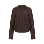 Donkerbruin suedine jack met rits, productfoto achterzijde | Fluresk Ginny jacket | Jo&Co Club