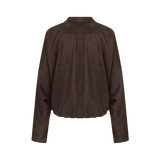 Donkerbruin suedine jack met rits, productfoto achterzijde | Fluresk Ginny jacket | Jo&Co Club