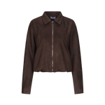 Donkerbruin suedine jack met rits, productfoto | Fluresk Ginny jacket | Jo&Co Club