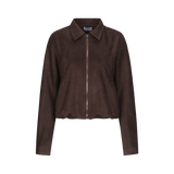 Donkerbruin suedine jack met rits, productfoto | Fluresk Ginny jacket | Jo&Co Club