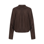 Donkerbruin suedine jack met rits, productfoto achterzijde | Fluresk Ginny jacket | Jo&Co Club