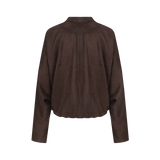Donkerbruin suedine jack met rits, productfoto achterzijde | Fluresk Ginny jacket | Jo&Co Club