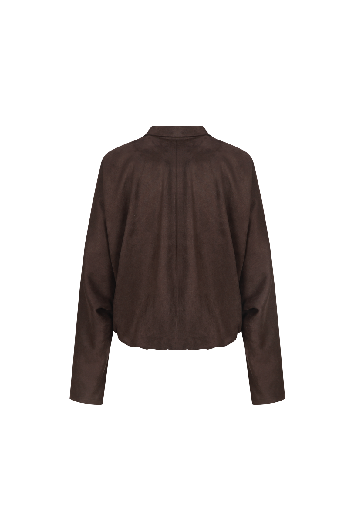 Donkerbruin suedine jack met rits, productfoto achterzijde | Fluresk Ginny jacket | Jo&Co Club