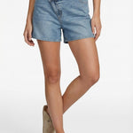 Fluresk shorts Denim Mid Blue – denim short met asymmetrische tailleband | Jo&Co Club