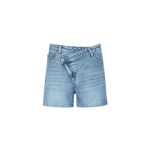 Shorts Denim Mid Blue – denim short met asymmetrische cross-over tailleband | Jo&Co Club