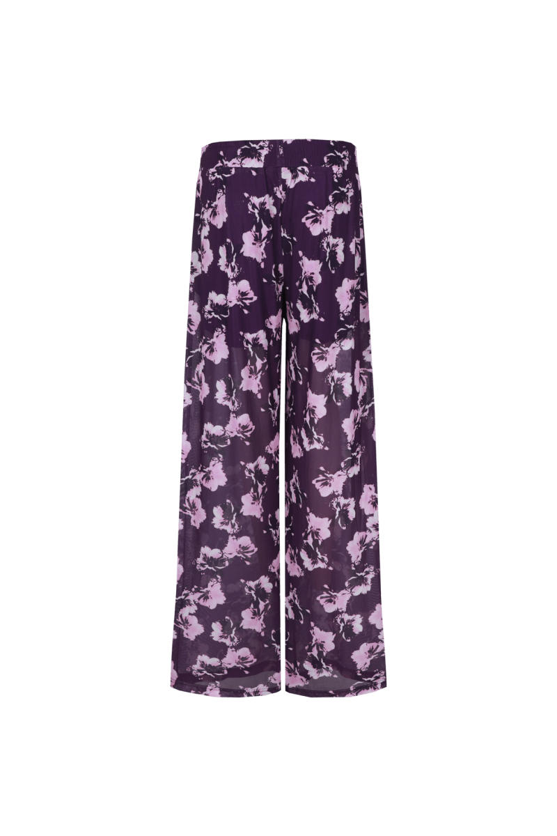 Broek pants Royal Plum met bloemenprint en wijde pijpen | Jo&Co Club