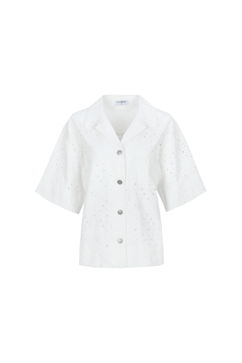 Jacket jacket Offwhite – blousejasje met broderie anglaise en korte mouwen | Jo&Co Club