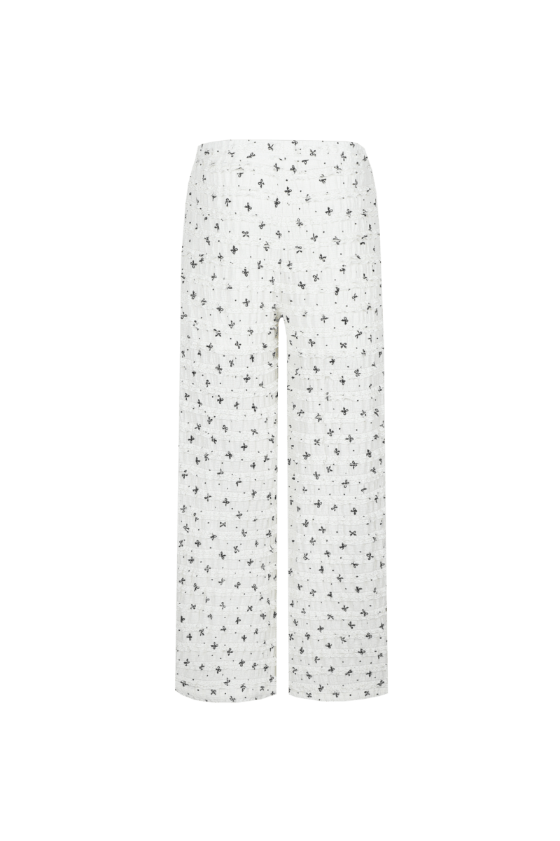 Broek pants Offwhite/Black – met strikjesprint en kanten details | Jo&Co Club