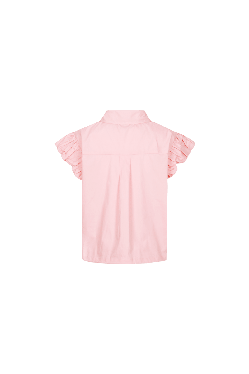 Blouse Blush Peach – achterkant van lichtroze blouse met ruches | Jo&Co Club