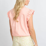 Fluresk blouse in Blush Peach met ruches, achteraanzicht op model | Jo&Co Club