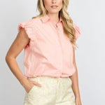 Blouse Fluresk Blush Peach – Blouse met ruches op de mouwen | Jo&Co Club