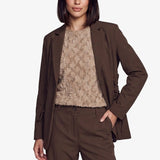 Bruine pantalon met rechte pijpen en persplooi, vooraanzicht | Fluresk Javi pants | Jo&Co Club