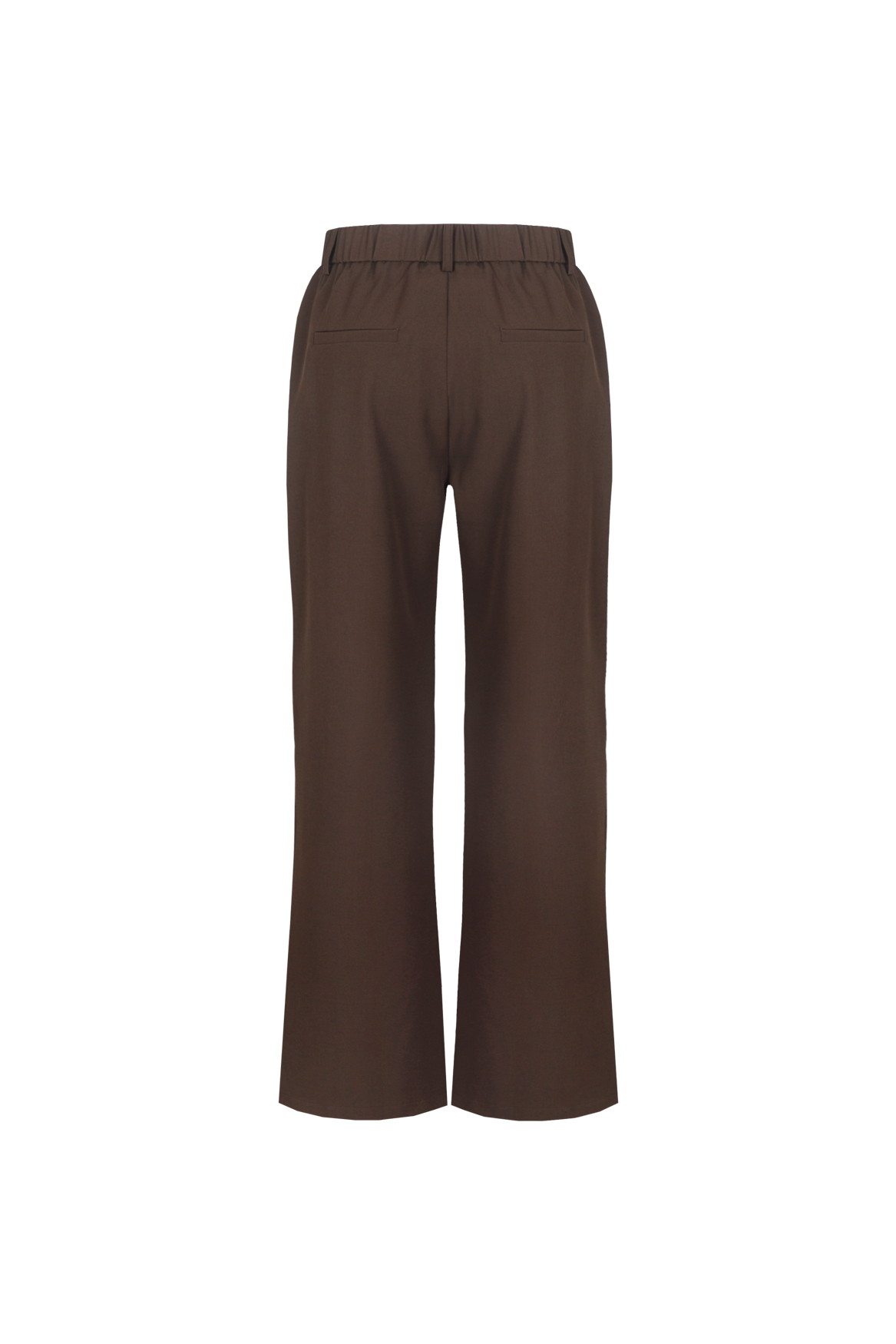 Bruine pantalon met rechte pijpen en persplooi, productfoto achterzijde | Fluresk Javi pants | Jo&Co Club
