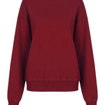 Rode sweater Fluresk Jessie in tango blush – ronde hals en geribde boorden, voorkant | Jo&Co Club