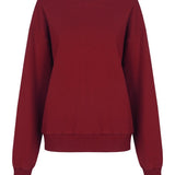 Rode sweater Fluresk Jessie in tango blush – ronde hals en geribde boorden, voorkant | Jo&Co Club