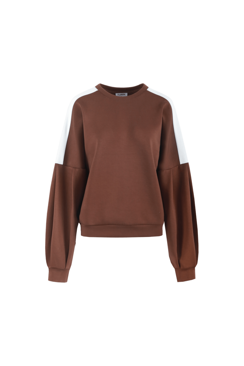 Fluresk Keilani sweater bruin met witte schouders