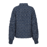 Donkerblauwe blouse met franjestructuur, productfoto achterzijde | Fluresk Kris blouse | Jo&Co Club