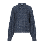 Donkerblauwe blouse met franjestructuur, productfoto | Fluresk Kris blouse | Jo&Co Club