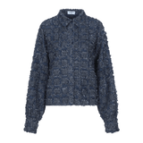 Donkerblauwe blouse met franjestructuur, productfoto | Fluresk Kris blouse | Jo&Co Club