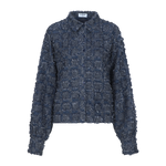 Donkerblauwe blouse met franjestructuur, productfoto | Fluresk Kris blouse | Jo&Co Club