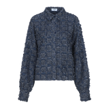 Donkerblauwe blouse met franjestructuur, productfoto | Fluresk Kris blouse | Jo&Co Club