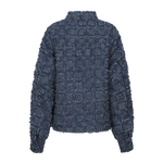 Donkerblauwe blouse met franjestructuur, productfoto achterzijde | Fluresk Kris blouse | Jo&Co Club