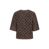 Bruine top met reliefstructuur en halflange mouwen, productfoto achterzijde | Fluresk Liosa top | Jo&Co Club