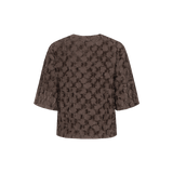 Bruine top met reliefstructuur en halflange mouwen, productfoto achterzijde | Fluresk Liosa top | Jo&Co Club