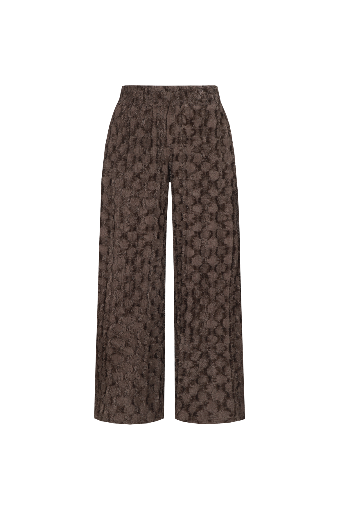Bruine wijde broek met reliefstructuur, productfoto | Fluresk Loa pants | Jo&Co Club